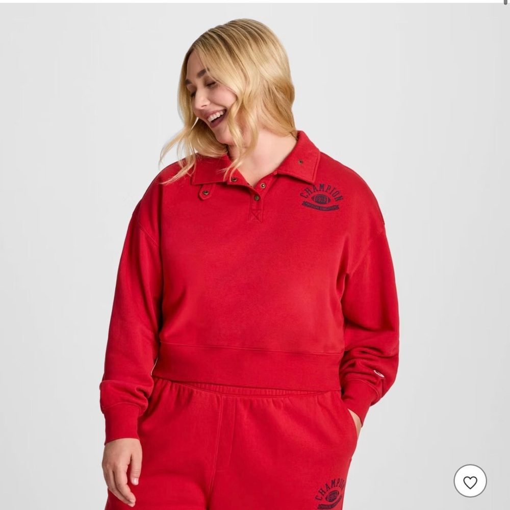 Champion Women's Long Sleeve Fleece 1/4 Snap Cropped Pullover - Red XXL NWT